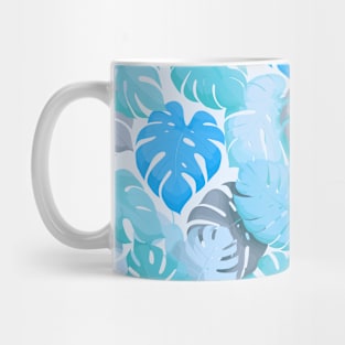 Blue Monstera Tropical Leaves Mug